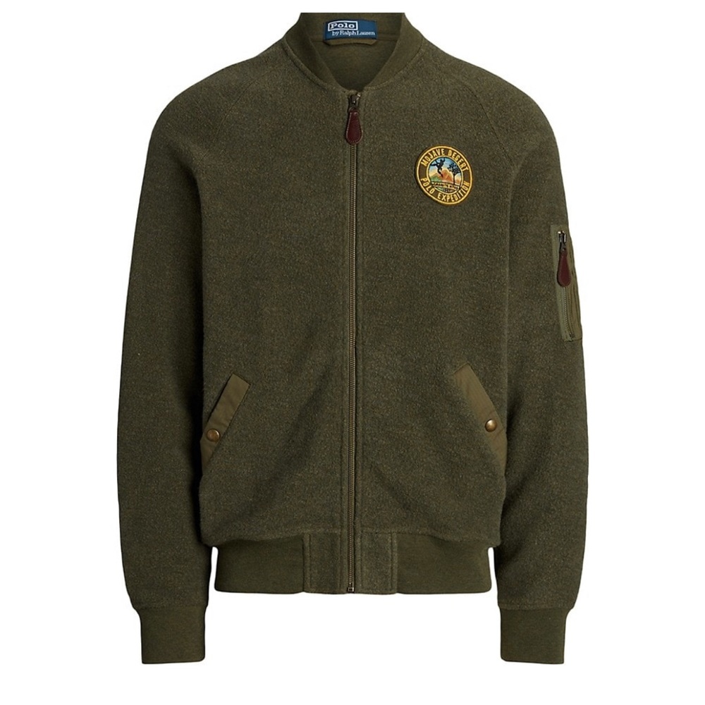 Polo Ralph Lauren Green Brushed Fleece Full Zip Bomber Jacket XL, NWT $298